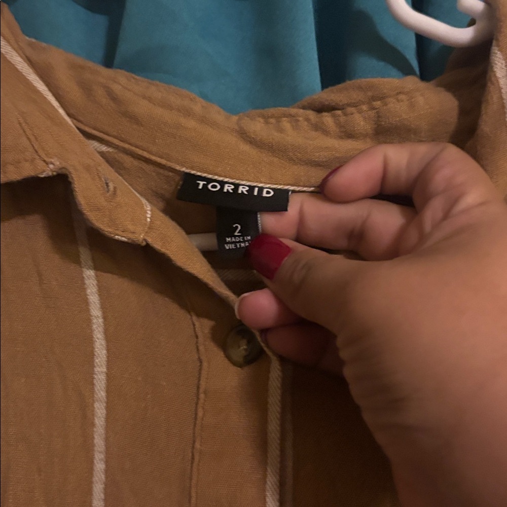Torrid Tan Striped Button-Up Romper - Picture 3 of 3